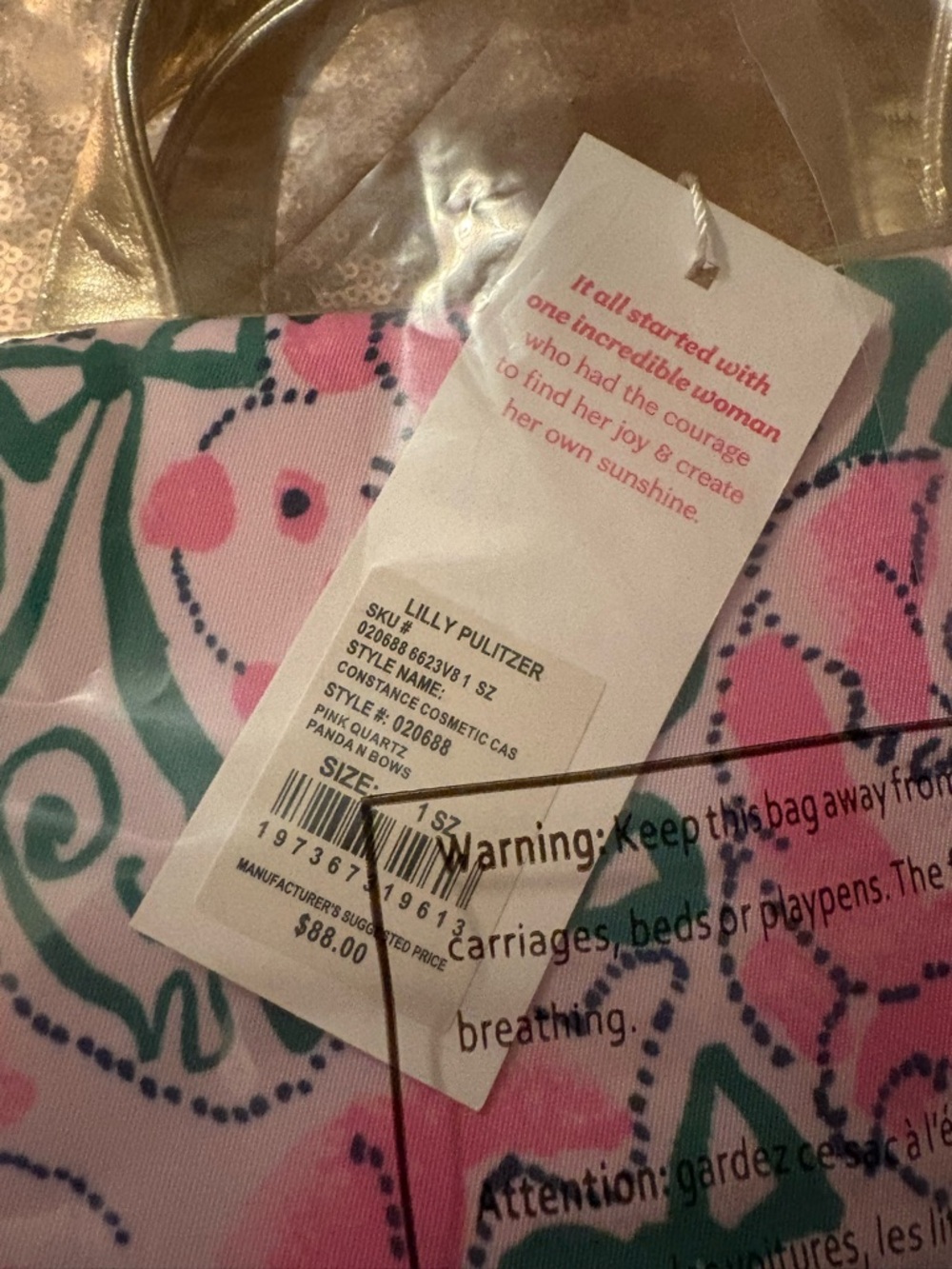 NWT Lilly Pulitzer Constance Cosmetic Case in pink Quartz Panda n Bows msrp $88 - Picture 7 of 12
